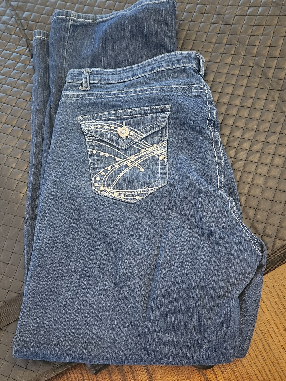 Embellished Dark Blue Straight-Leg Jeans for Women